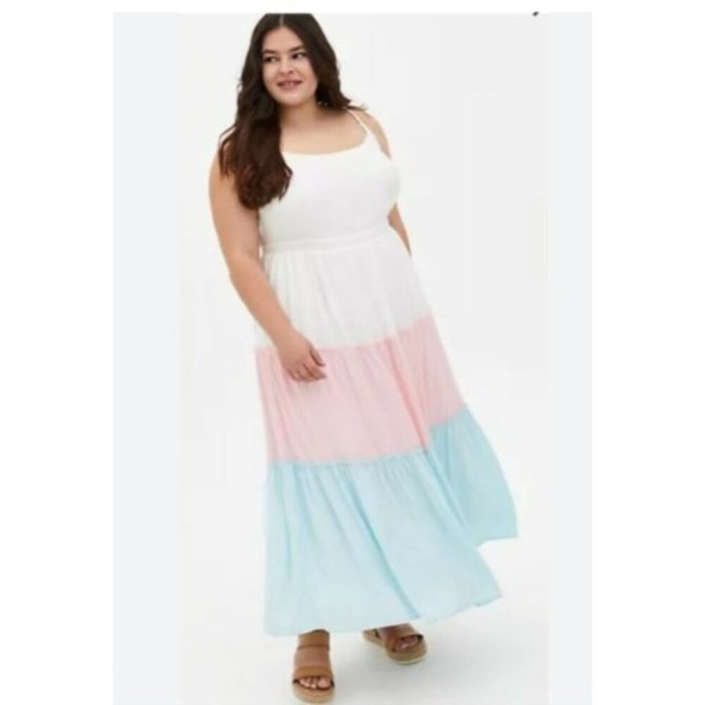 Torrid White, Pink, and Blue Maxi Dress